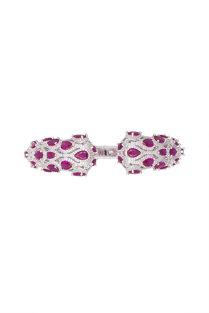 White Finish Dark Pink Stone Openable Bracelet by Aster at Pernia's Pop Up Shop