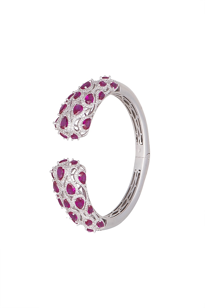 White Finish Dark Pink Stone Openable Bracelet by Aster at Pernia's Pop Up Shop