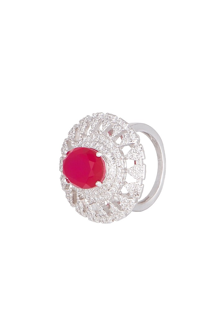White Finish Red Stone Cocktail Ring by Aster at Pernia's Pop Up Shop