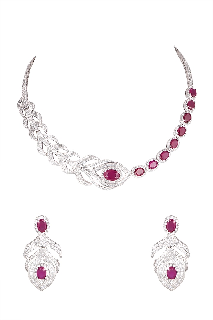 White Finish Feather Shaped Necklace Set by Aster at Pernia's Pop Up Shop