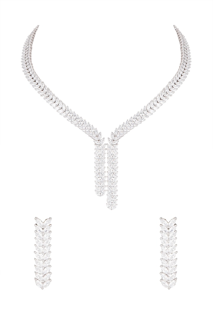 White Finish Faux Diamond Necklace Set by Aster at Pernia's Pop Up Shop