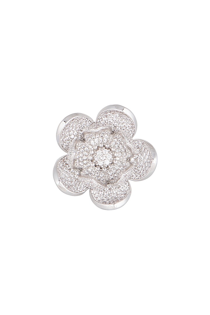 White Finish Diamond Floral Ring by Aster at Pernia's Pop Up Shop