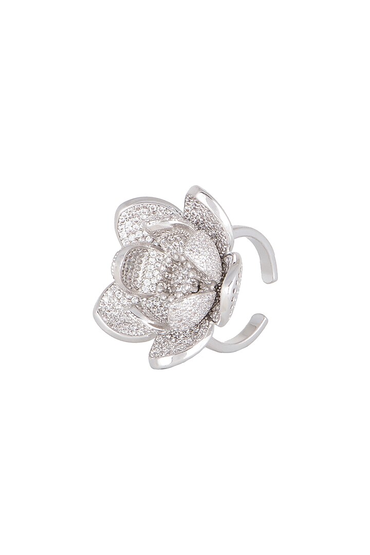 White Finish Diamond Floral Ring by Aster at Pernia's Pop Up Shop