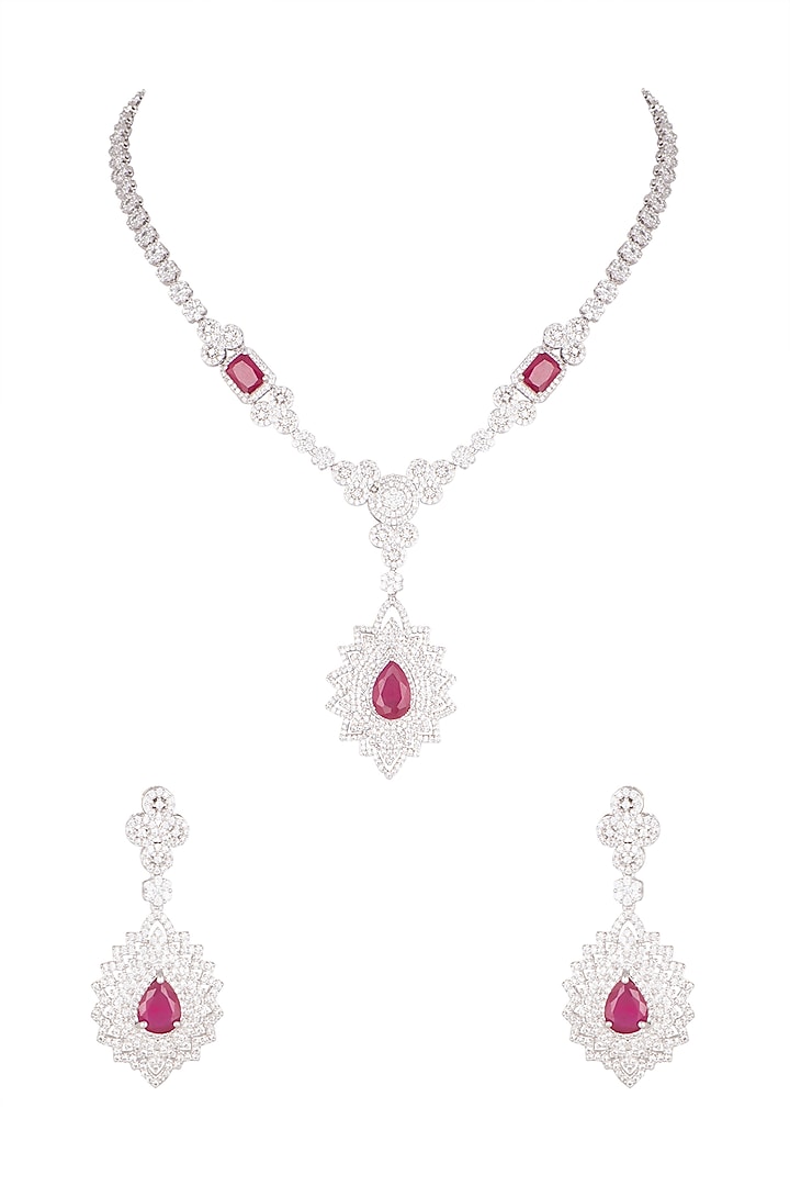 White Finish Stone & Diamond Necklace Set by Aster at Pernia's Pop Up Shop