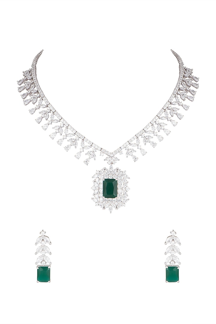 White Finish Green Stone Necklace Set by Aster at Pernia's Pop Up Shop