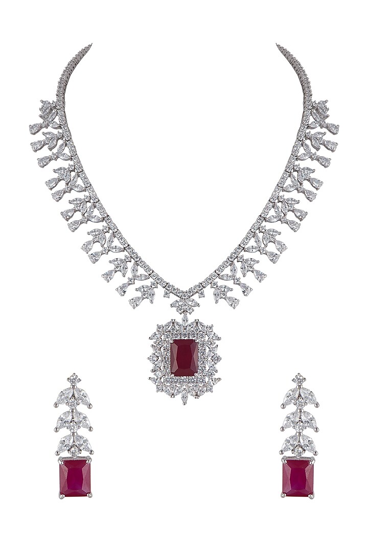 White Finish Stone & Diamond Necklace Set by Aster at Pernia's Pop Up Shop