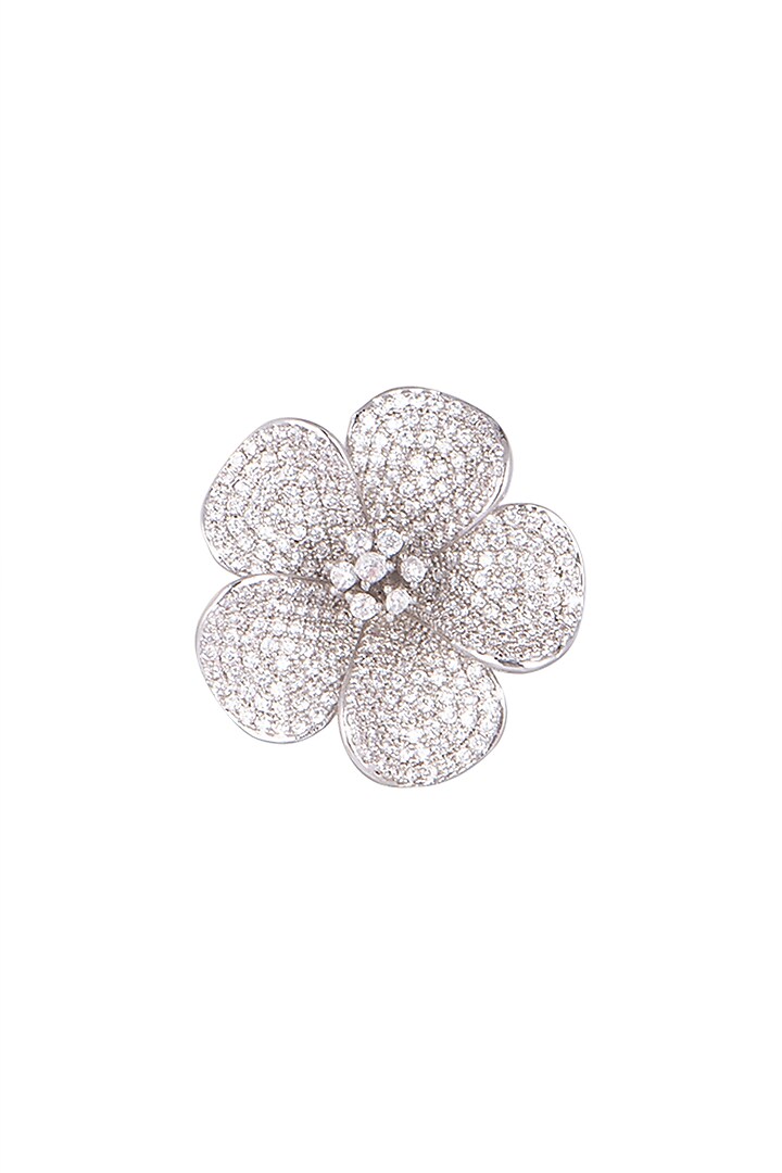 White Finish Diamond Floral Ring by Aster at Pernia's Pop Up Shop