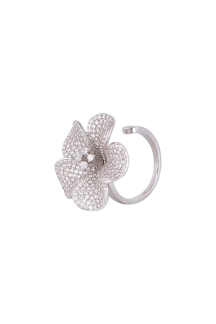 White Finish Diamond Floral Ring by Aster at Pernia's Pop Up Shop