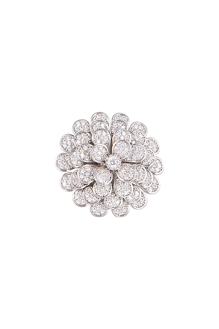 White Finish Diamonds Layered Floral Ring by Aster at Pernia's Pop Up Shop
