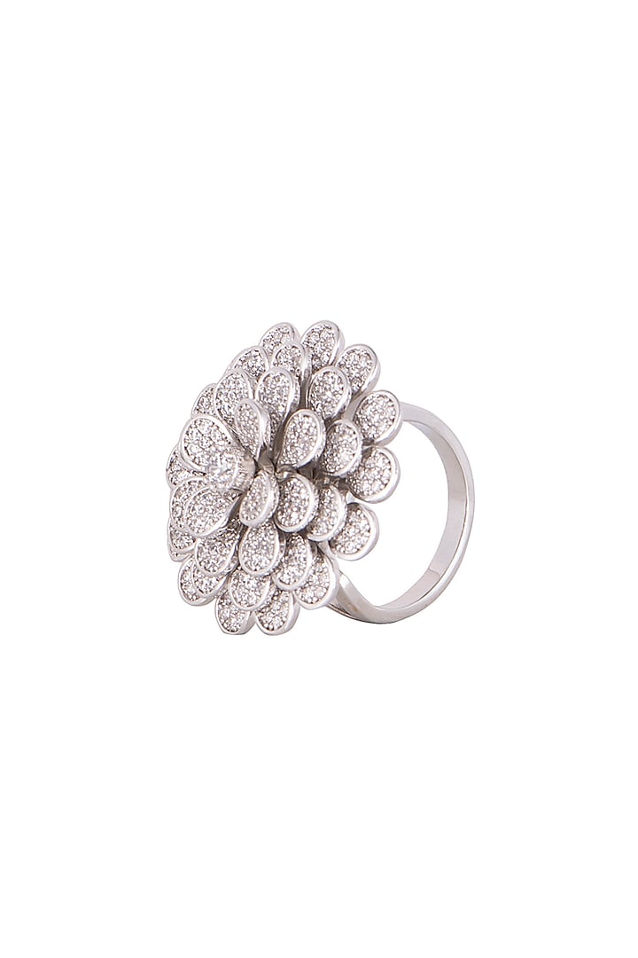 White Finish Diamonds Layered Floral Ring by Aster at Pernia's Pop Up Shop