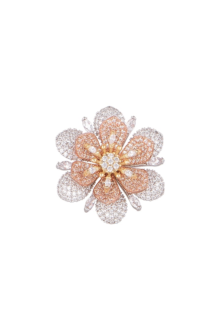 White & Rose Gold Finish Floral Ring by Aster at Pernia's Pop Up Shop