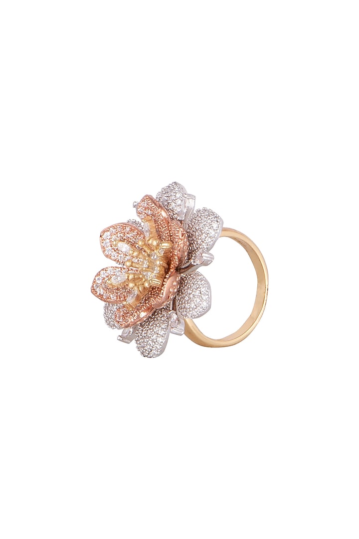 White & Rose Gold Finish Floral Ring by Aster at Pernia's Pop Up Shop