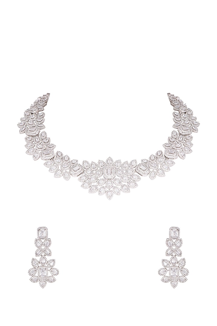 White Finish Diamond Necklace Set by Aster at Pernia's Pop Up Shop