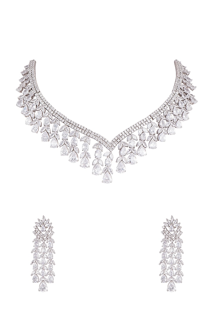 White Finish Faux Diamond Necklace Set by Aster at Pernia's Pop Up Shop