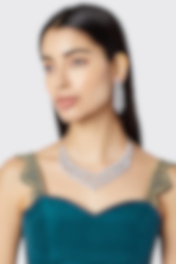 White Finish Faux Diamond Necklace Set by Aster at Pernia's Pop Up Shop