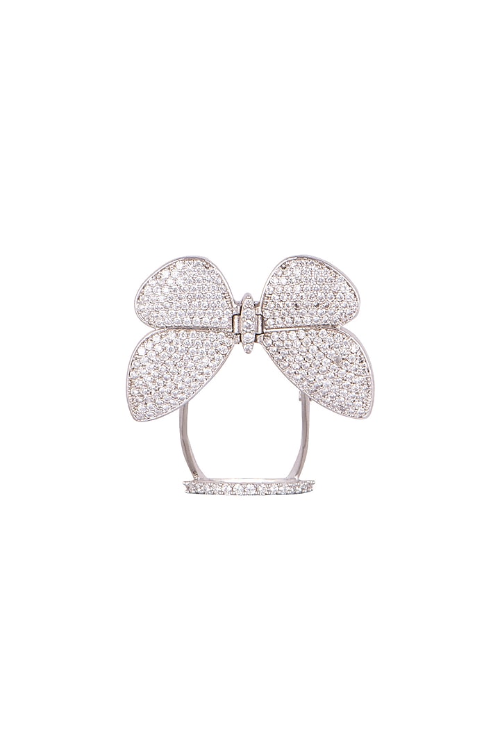White Finish Diamond Butterfly Ring by Aster at Pernia's Pop Up Shop