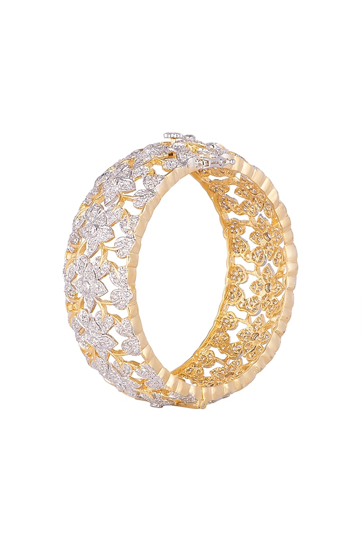 Gold Finish Pearl Floral Bangle by Aster at Pernia's Pop Up Shop
