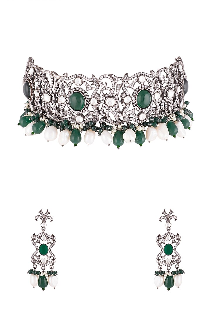 Black Rhodium Finish Choker Necklace Set by Aster at Pernia's Pop Up Shop