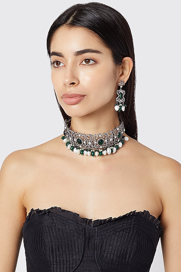 Black Rhodium Finish Choker Necklace Set by Aster at Pernia's Pop Up Shop