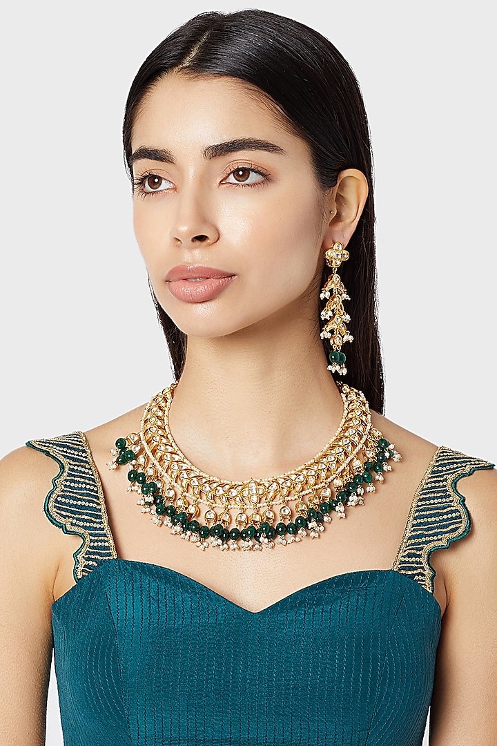 Gold Plated Faux Pearls Necklace Set by Aster