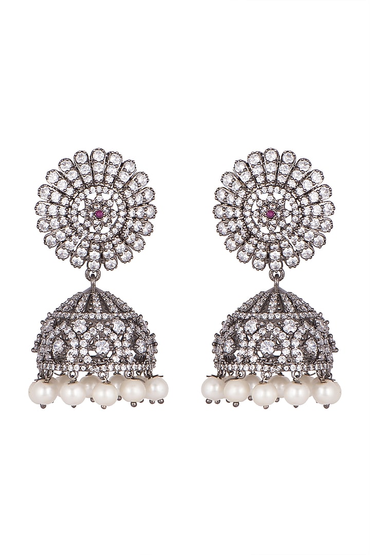 Black Rhodium Finish Antique Style Jhumka Earrings by Aster at Pernia's Pop Up Shop