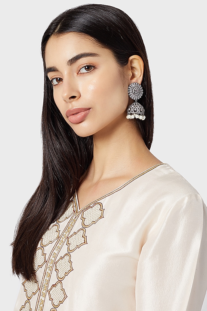 Black Rhodium Finish Antique Style Jhumka Earrings by Aster at Pernia's Pop Up Shop