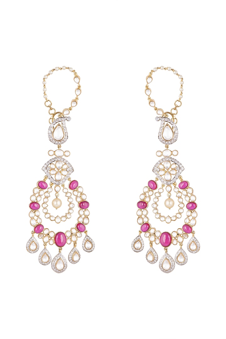Gold Finish Kundan Earrings With Kaan Chain by Aster at Pernia's Pop Up Shop