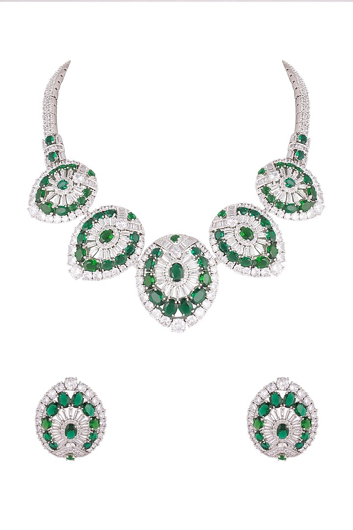 White Finish Stone & Diamond Necklace Set by Aster at Pernia's Pop Up Shop