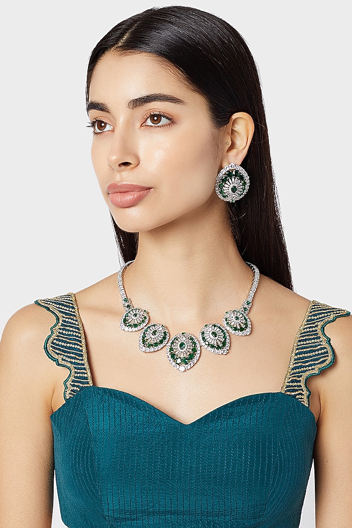 White Finish Stone & Diamond Necklace Set by Aster at Pernia's Pop Up Shop