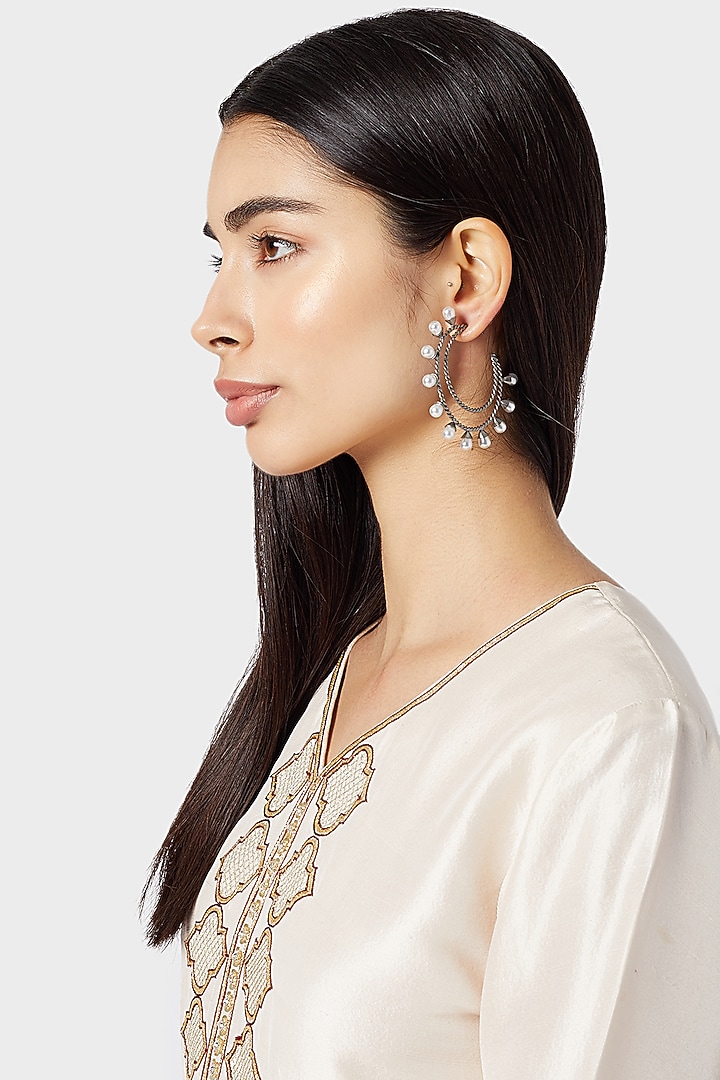 Black Rhodium Finish Hoop Earrings by Aster at Pernia's Pop Up Shop