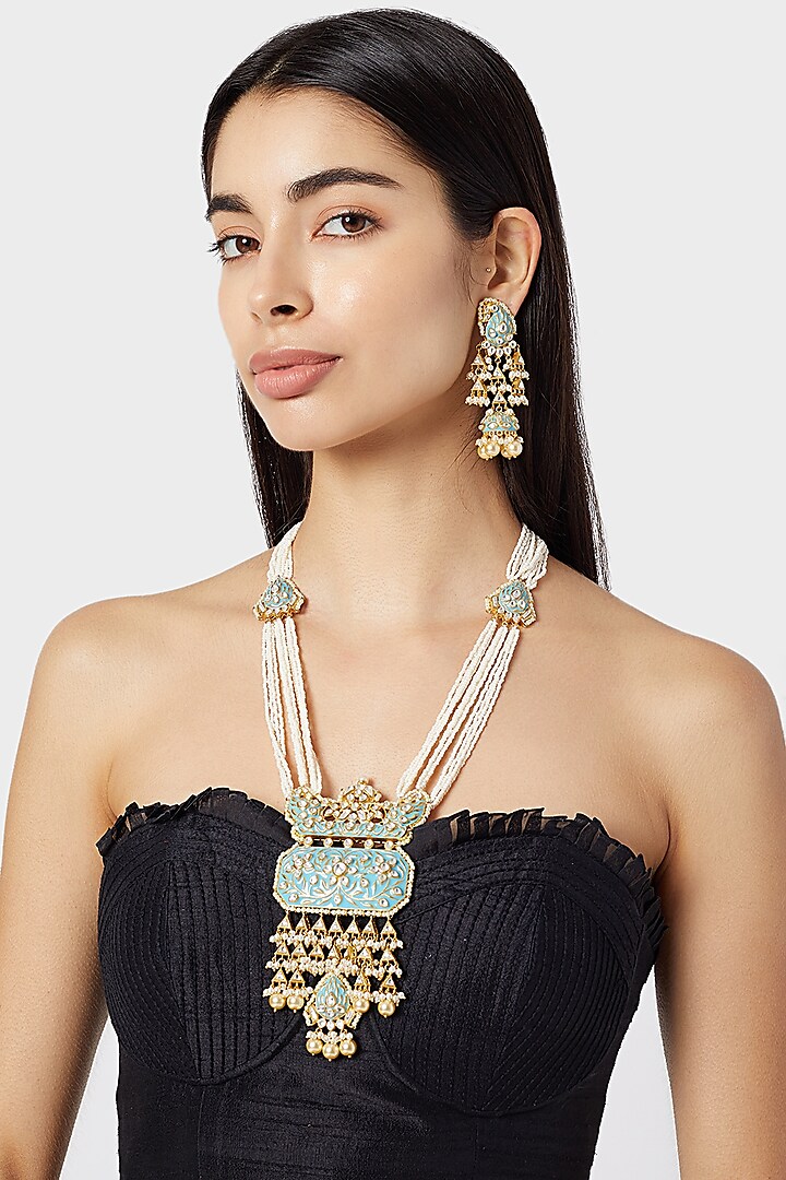 Gold Plated Meenakari Necklace Set by Aster
