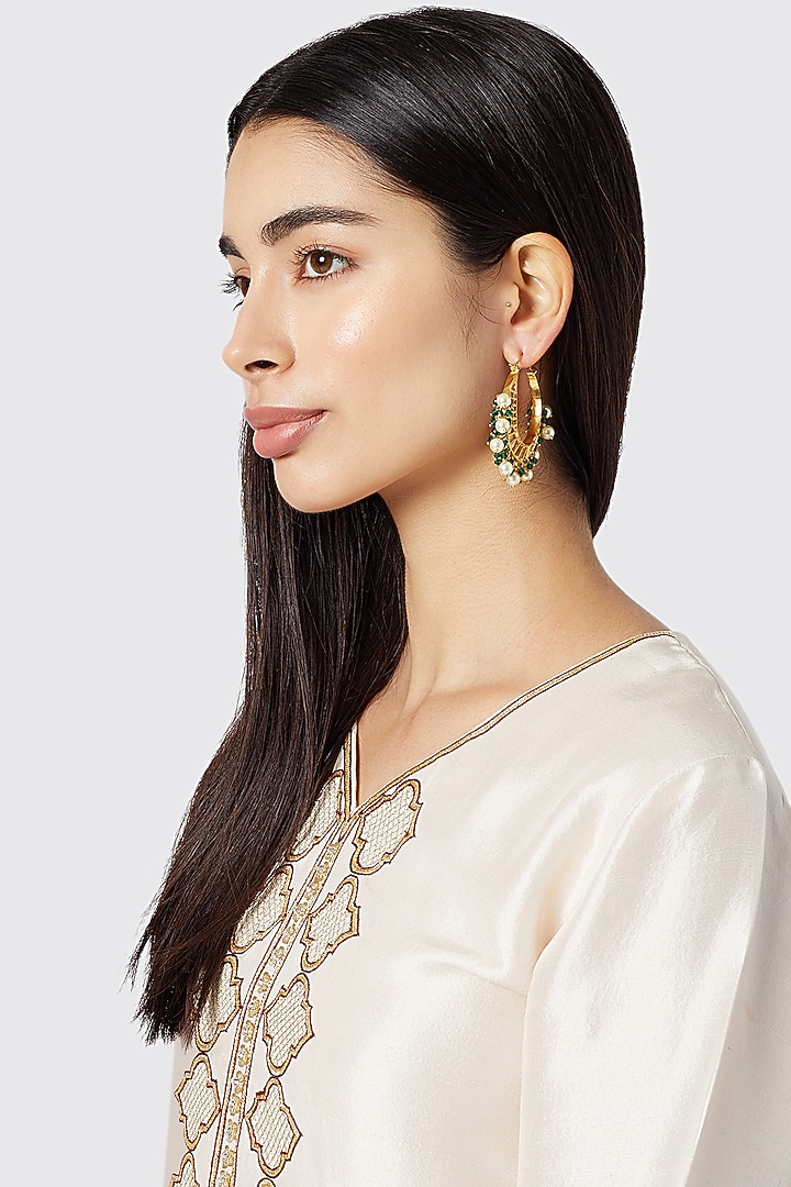 Gold Plated Pearl Bali Earrings by Aster at Pernia's Pop Up Shop