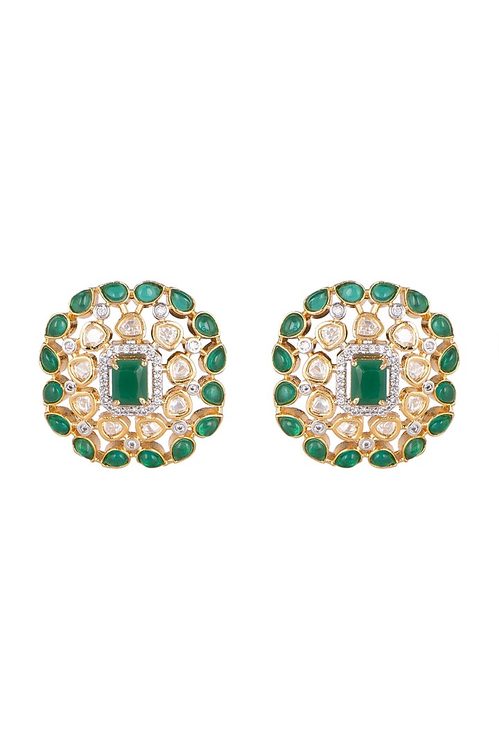 Gold Finish Kundan & Diamond Stud Earrings by Aster at Pernia's Pop Up Shop