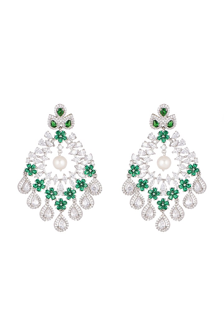 White Finish Diamonds Chandelier Earrings by Aster at Pernia's Pop Up Shop
