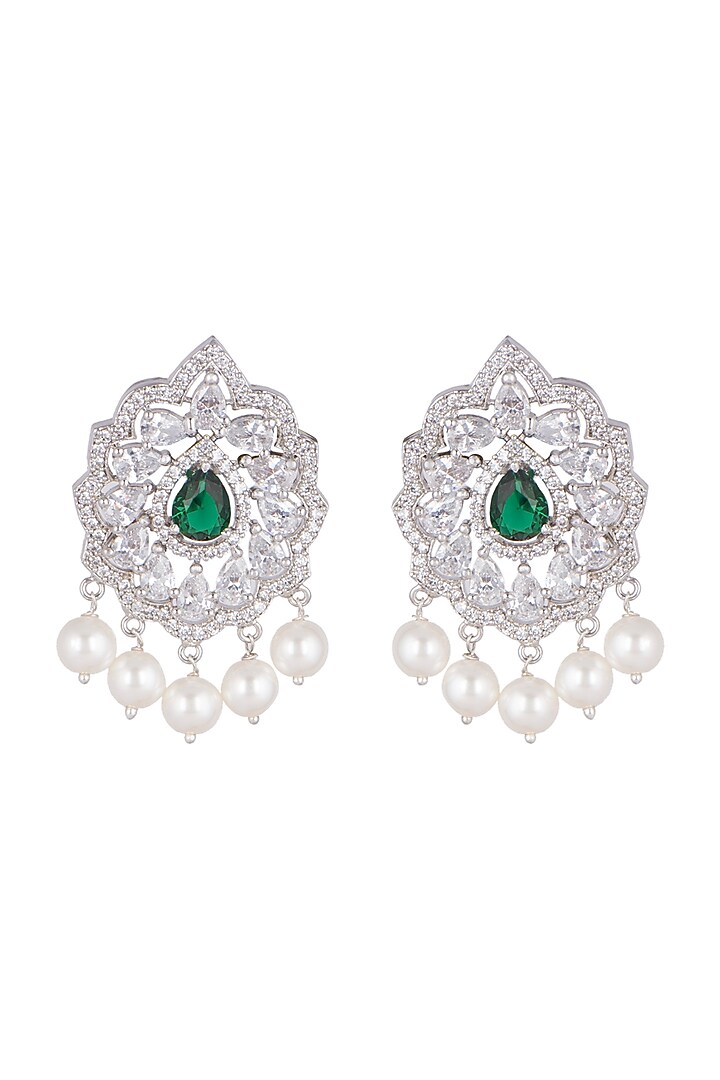 White Finish Diamonds & Pearls Earrings by Aster at Pernia's Pop Up Shop