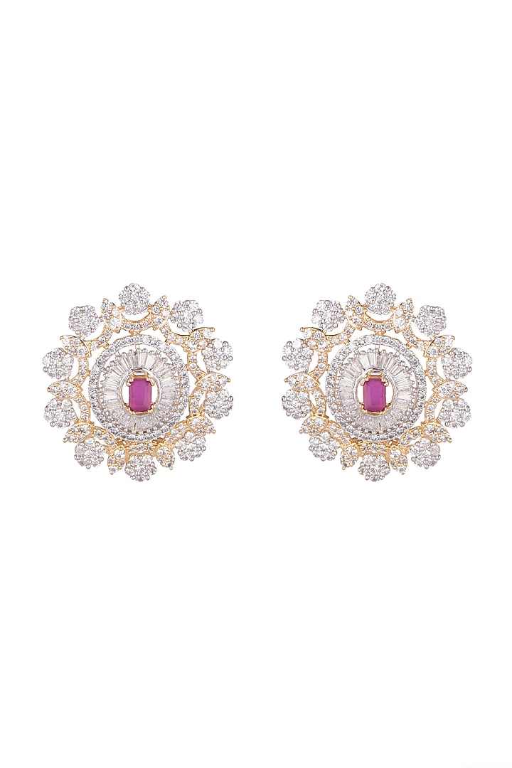 White Finish Pink Stone Stud Earring by Aster at Pernia's Pop Up Shop
