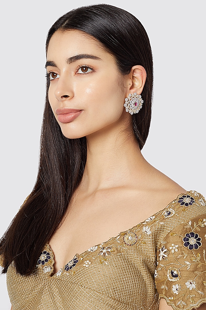 White Finish Pink Stone Stud Earring by Aster at Pernia's Pop Up Shop