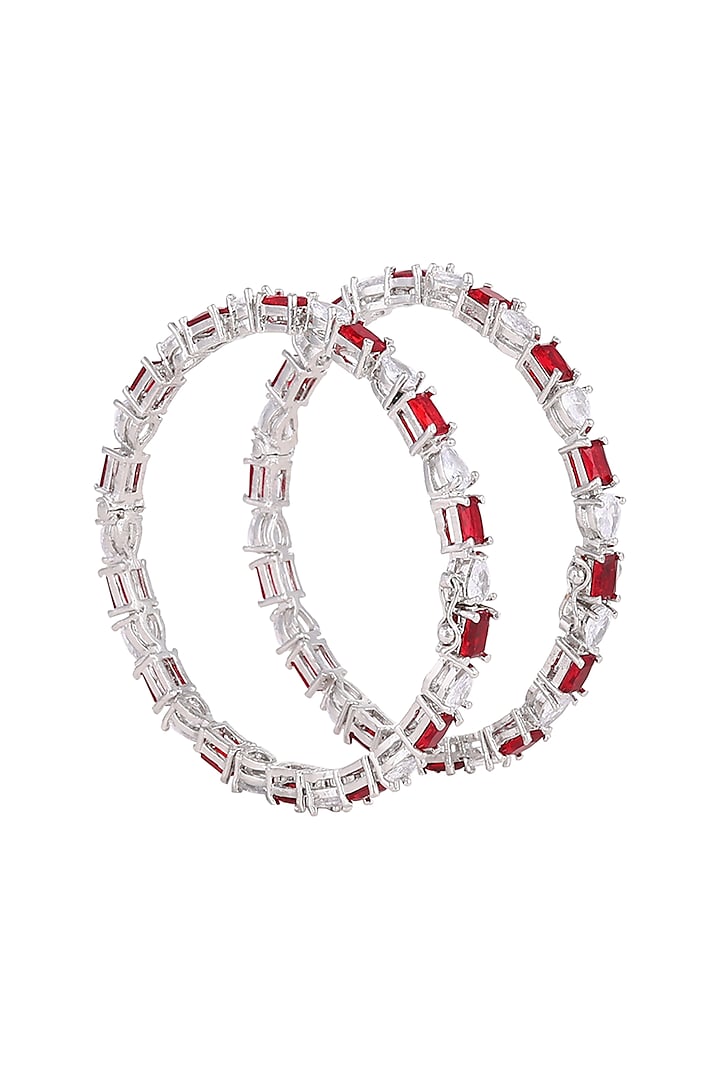 White Finish Faux Diamond Bangles by Aster