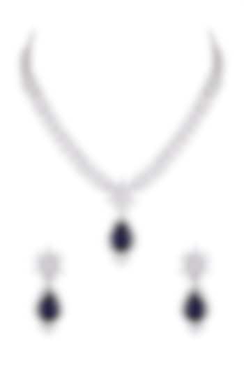 White Finish Blue Stone & Zircon Necklace Set by Aster