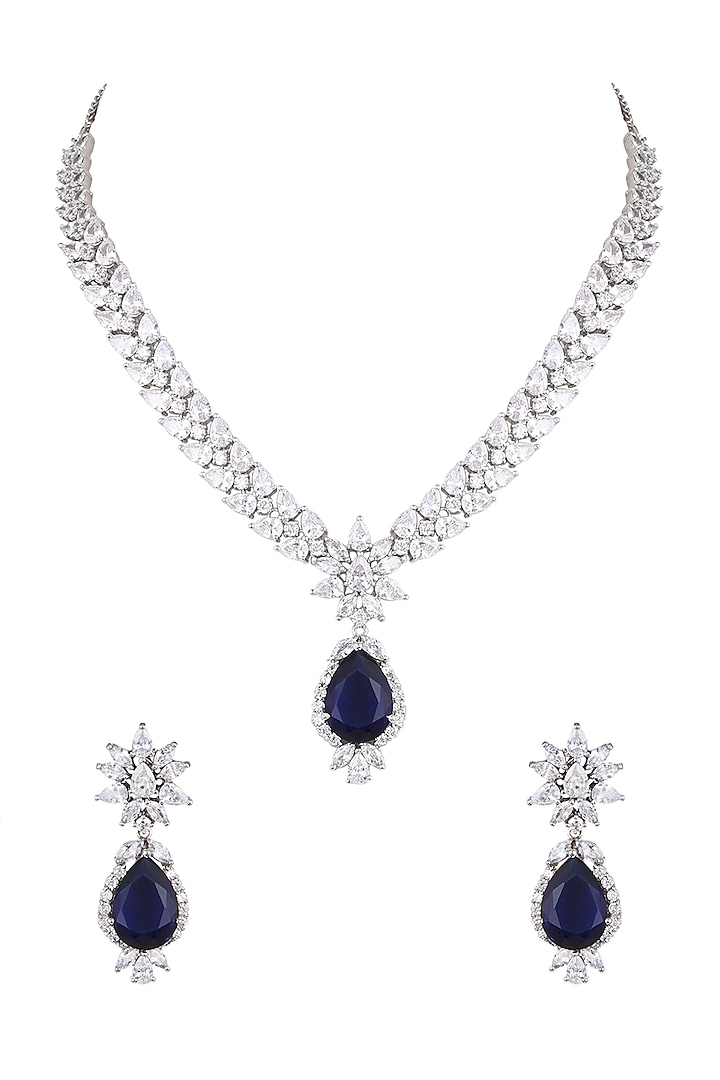 White Finish Blue Stone & Zircon Necklace Set by Aster