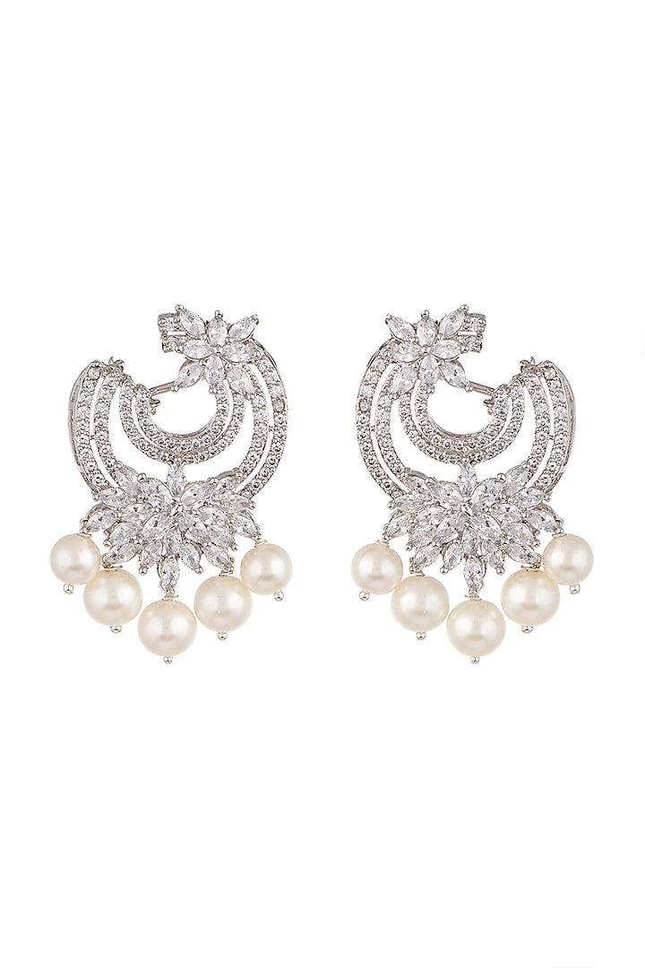 White Finish Pearl Earrings by Aster