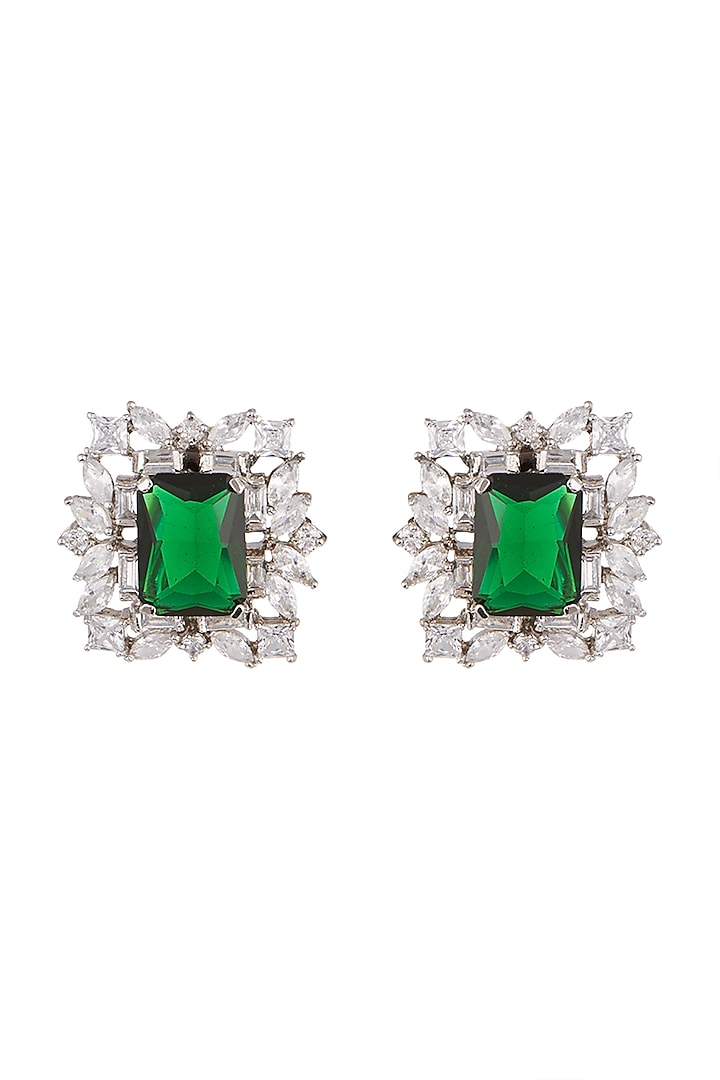 White Finish Green Stone Earrings by Aster