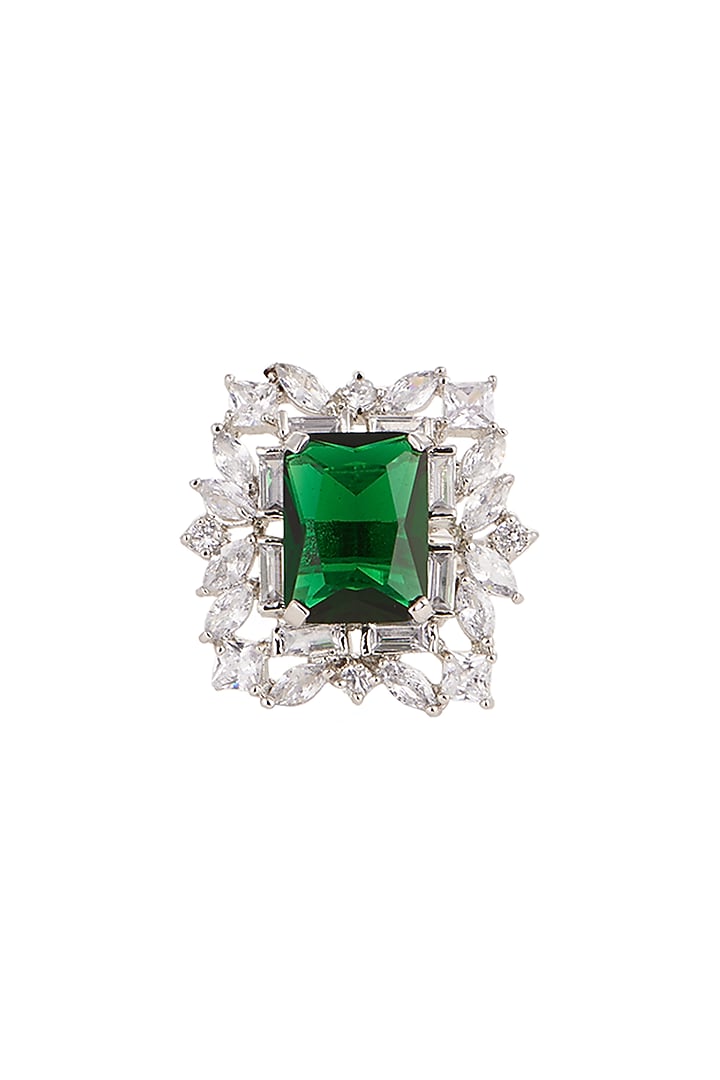 White Finish Green Stone Ring by Aster at Pernia's Pop Up Shop