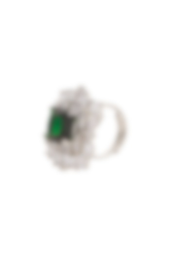 White Finish Green Stone Ring by Aster