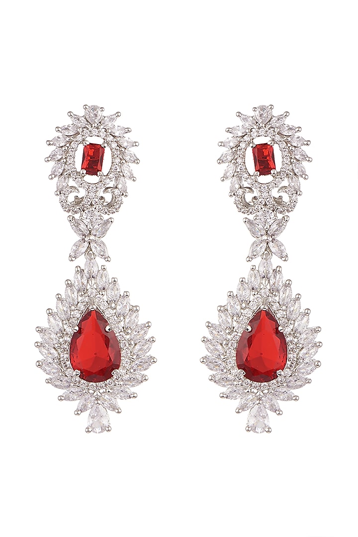White Finish Red Stone Earrings by Aster