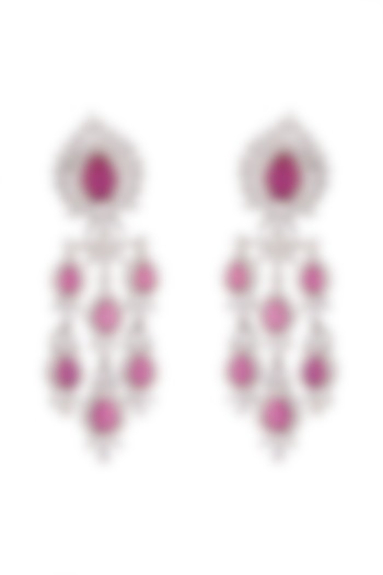 White Finish Faux Diamond Dangler Earrings by Aster at Pernia's Pop Up Shop