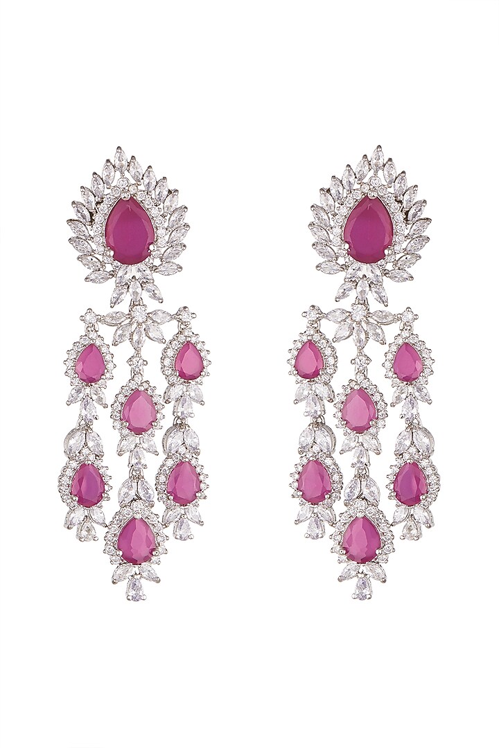 White Finish Faux Diamond Dangler Earrings by Aster at Pernia's Pop Up Shop