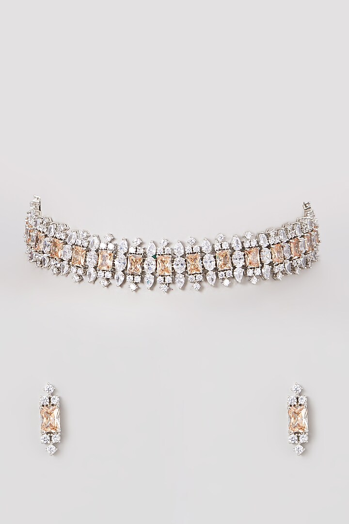 White Finish Zircons Necklace Set by Aster at Pernia's Pop Up Shop