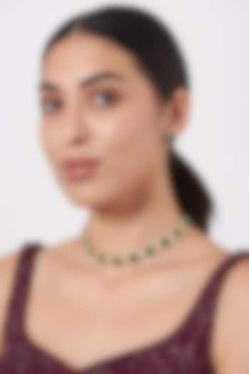 Gold Finish Emerald Green Stone Choker Necklace Set by Aster at Pernia's Pop Up Shop
