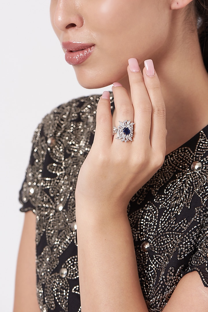 White Finish Faux Diamond Ring by Aster at Pernia's Pop Up Shop